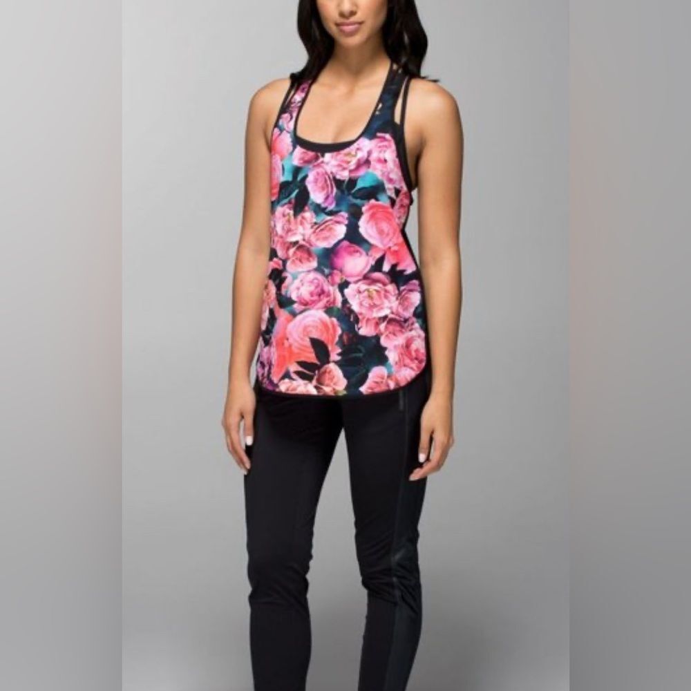 Lululemon Pink Summer Secret Garden Floral Cool Racerback Tank Top Size 4
